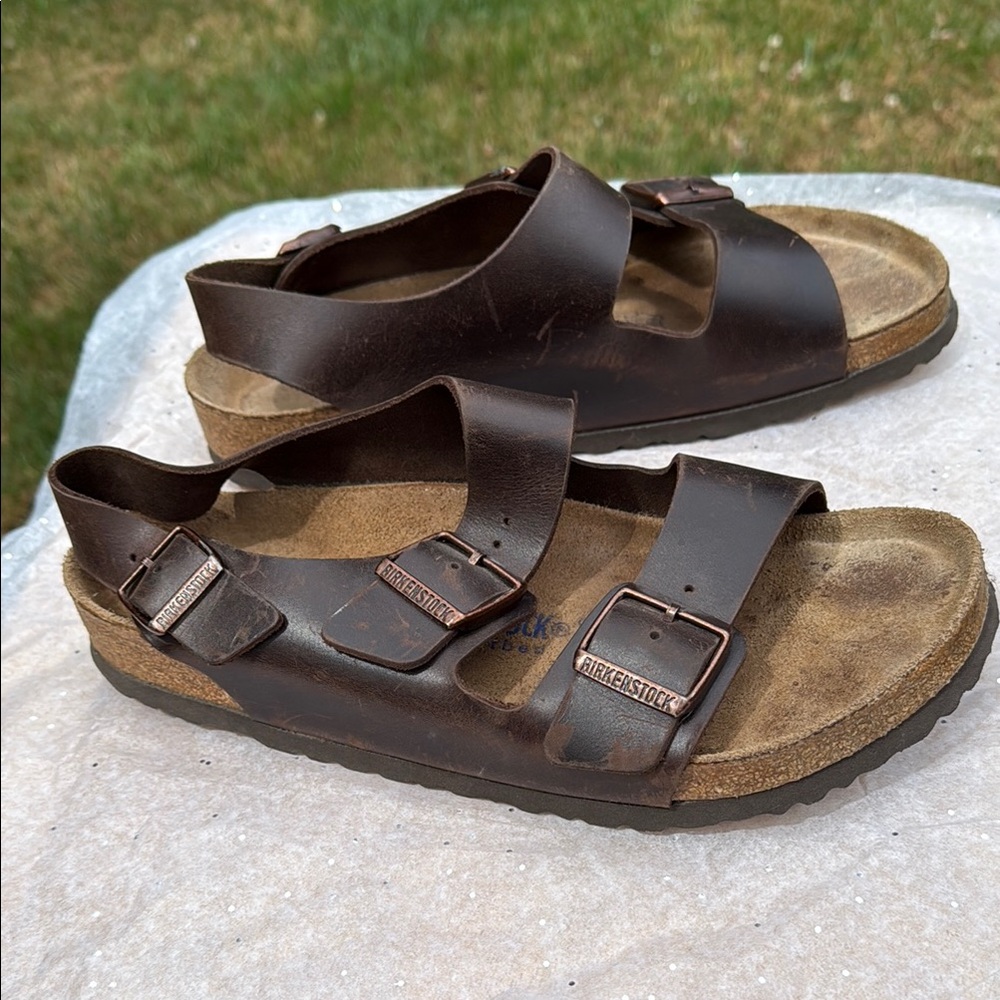 Birkenstock size 42 Milano Brown Leather Sandal with Back Strap - Picture 3 of 10